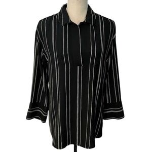 Ann Taylor Striped Black & White Oversized 3/4 Length Sleeve Blouse, Size XS